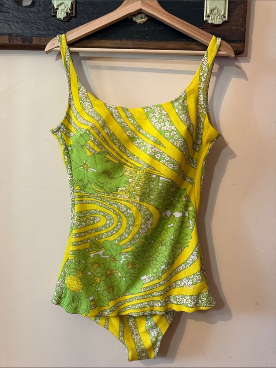 Nina Ricci Other - Vintage Nina Ricci Paris Mod Chartreuse Psychedelic Floral Bullet Bra Swimsuit